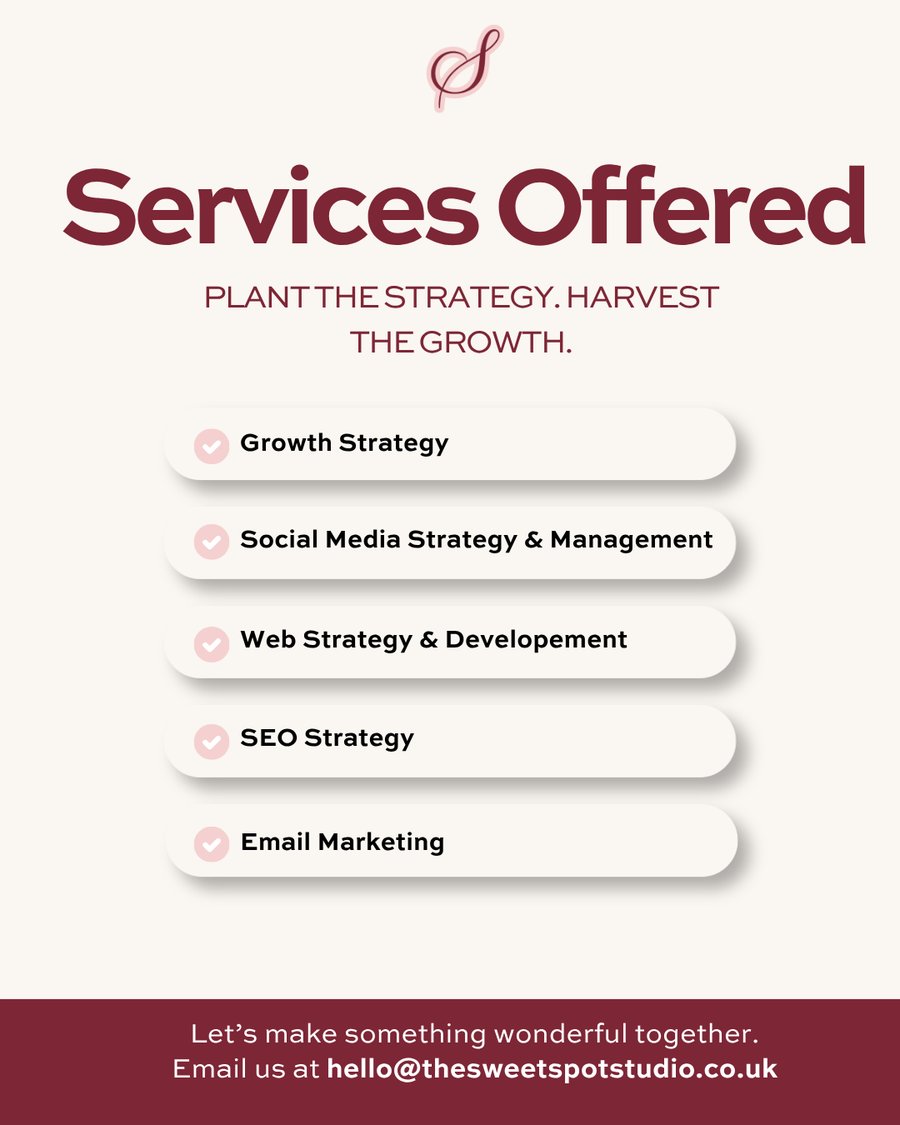 Services Offered post from The Sweet Spot Studio on Instagram