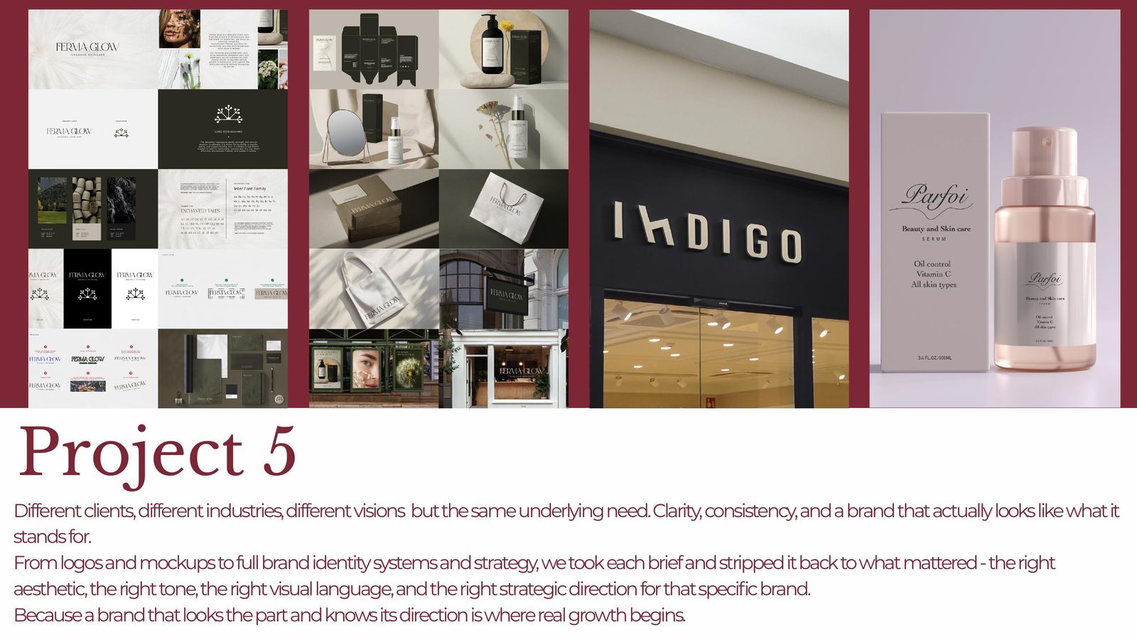 Brand identity work: logo design, mockups, visual systems for multiple clients