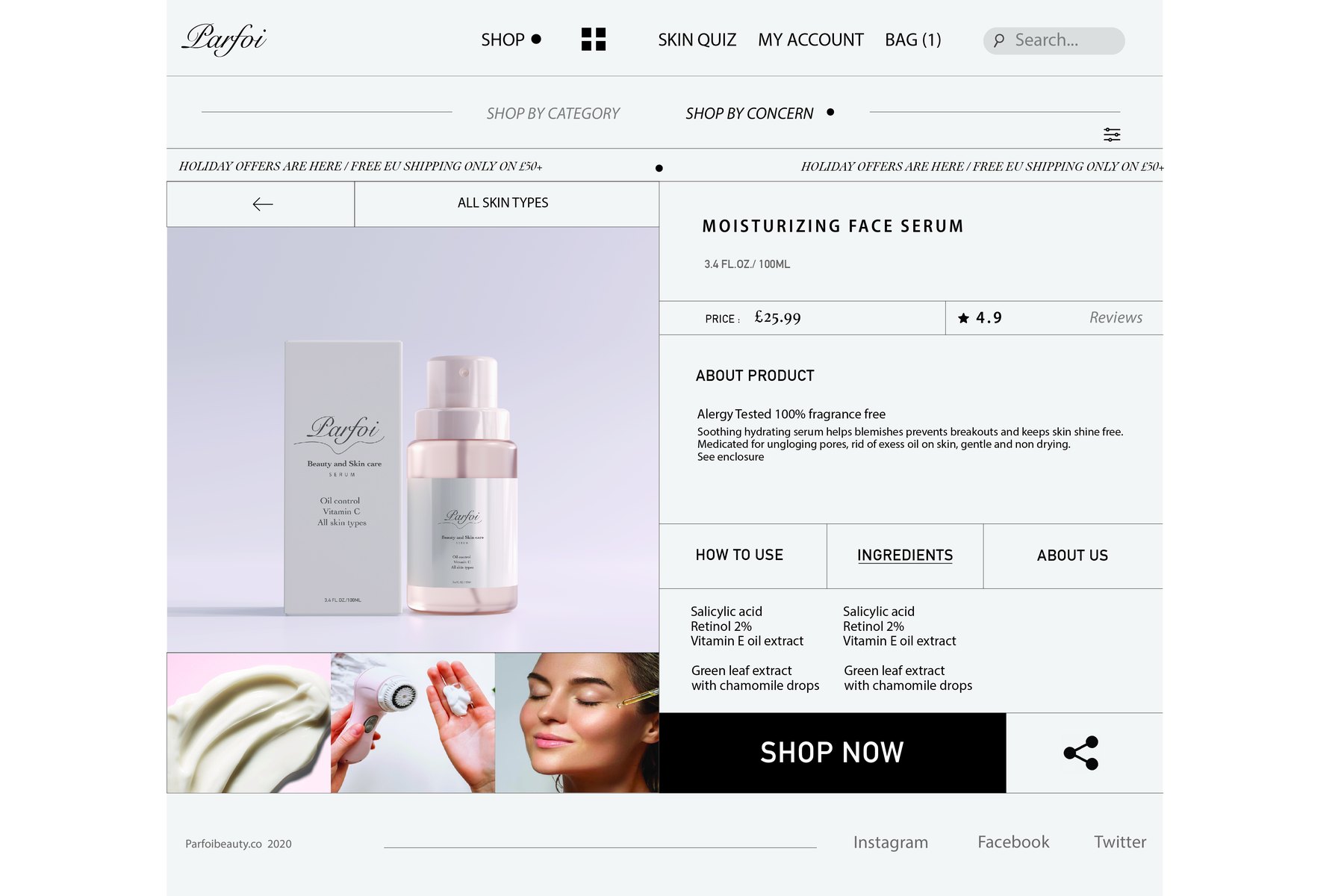 Parfoi beauty e-commerce product page design